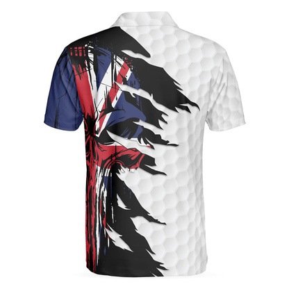 Skull United Kingdom Ripped Golf Polo Shirt, Skull Golf Pattern Polo Shirt, UK Golf Shirt For Men - Perfect Gift For Men, Golfers - Amzanimalsgift