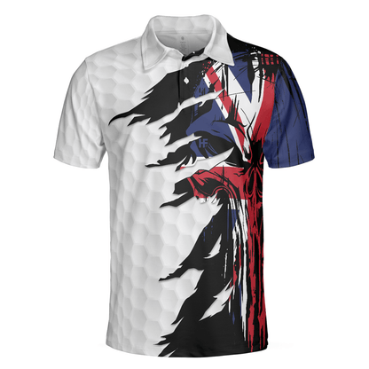 Skull United Kingdom Ripped Golf Polo Shirt, Skull Golf Pattern Polo Shirt, UK Golf Shirt For Men - Perfect Gift For Men, Golfers - Amzanimalsgift