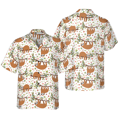 Sloth Hawaiian Shirt, Cute Sloth On Tree Aloha Shirt For Men - Perfect Gift For Husband, Boyfriend, Friend, Family - Amzanimalsgift