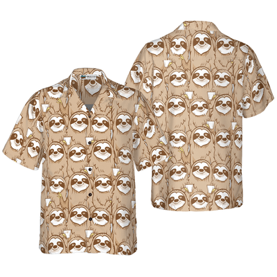 Sloth Hawaiian Shirt, Cute Sloth Seamless Pattern Aloha Shirt For Men - Perfect Gift For Husband, Boyfriend, Friend, Family - Amzanimalsgift