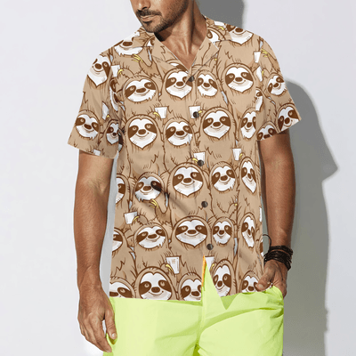 Sloth Hawaiian Shirt, Cute Sloth Seamless Pattern Aloha Shirt For Men - Perfect Gift For Husband, Boyfriend, Friend, Family - Amzanimalsgift