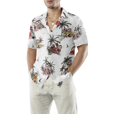 Sloth Hawaiian Shirt, Lazy Sloth, Tropical Palm Tree Aloha Shirt For Men - Perfect Gift For Husband, Boyfriend, Friend, Family - Amzanimalsgift