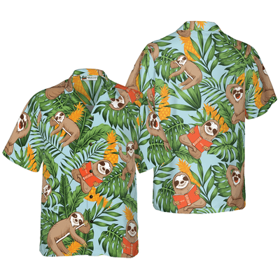 Sloth Hawaiian Shirt, Tropical Fruit Aloha Shirt For Men - Perfect Gift For Husband, Boyfriend, Friend, Family - Amzanimalsgift