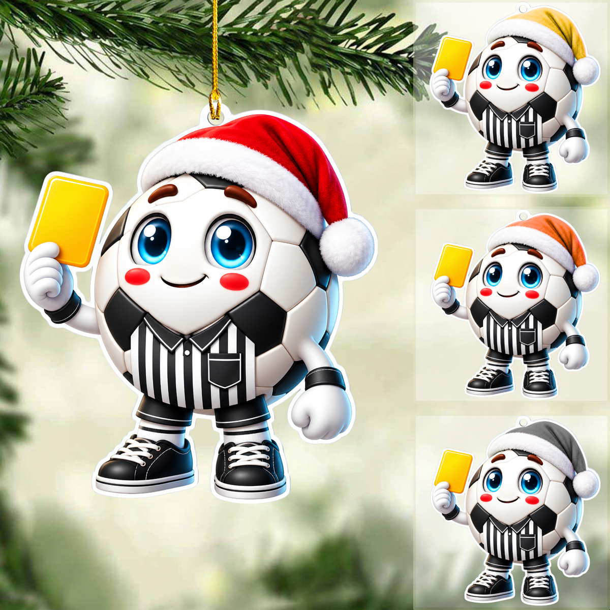 Personalized Soccer Christmas Ornament, Referee Soccer Ball Yellow Card, Custom Ornament Christmas Gift, Keychain Soccer, Car Ornament Soccer