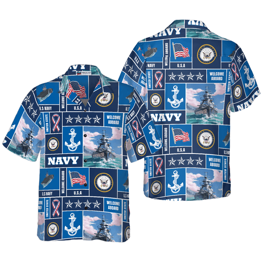 Soldier Hawaiian Shirt, Veteran Soldier US Navy Welcome To Aboard Aloha Shirt For Men - Perfect Gift For Soldier , Husband, Boyfriend, Friend, Family - Amzanimalsgift