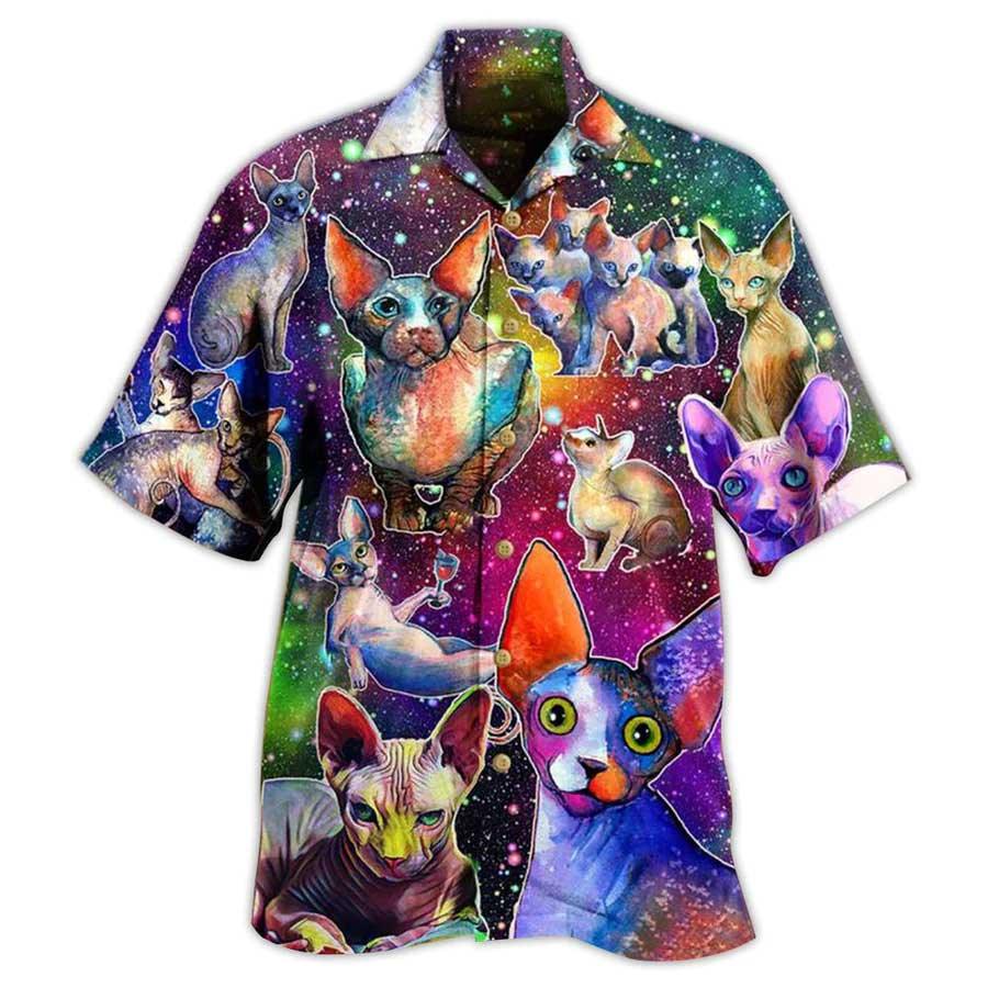 Sphynx Cat Hawaiian Shirt For Summer, Cat Galaxy And Back, Best Colorful Cool Cat Hawaiian Shirts Outfit For Men Women, Friend, Cat Lovers - Amzanimalsgift