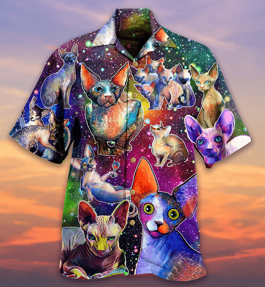Sphynx Cat Hawaiian Shirt For Summer, Cat Galaxy And Back, Best Colorful Cool Cat Hawaiian Shirts Outfit For Men Women, Friend, Cat Lovers - Amzanimalsgift