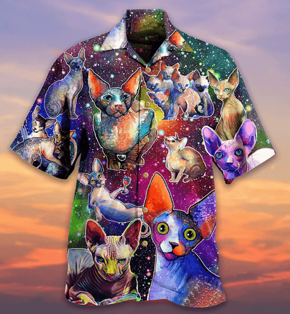 Sphynx Cat Hawaiian Shirt For Summer, Cat Galaxy And Back, Best Colorful Cool Cat Hawaiian Shirts Outfit For Men Women, Friend, Cat Lovers - Amzanimalsgift
