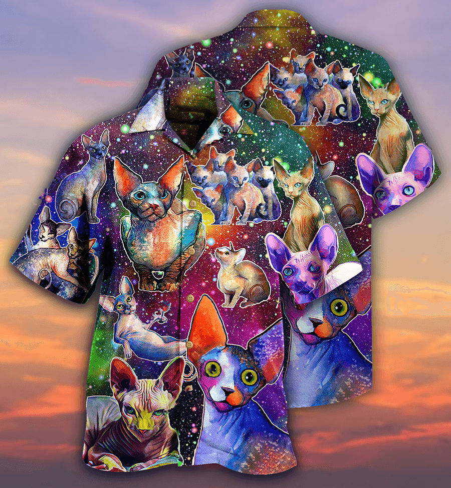 Sphynx Cat Hawaiian Shirt For Summer, Cat Galaxy And Back, Best Colorful Cool Cat Hawaiian Shirts Outfit For Men Women, Friend, Cat Lovers - Amzanimalsgift