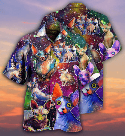 Sphynx Cat Hawaiian Shirt For Summer, Cat Galaxy And Back, Best Colorful Cool Cat Hawaiian Shirts Outfit For Men Women, Friend, Cat Lovers - Amzanimalsgift