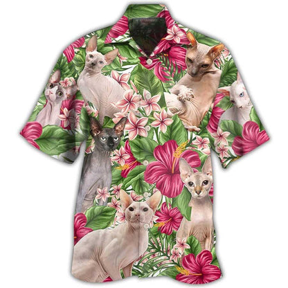 Sphynx Cat Hawaiian Shirt For Summer, Cat Tropical Floral, Best Colorful Cool Cat Hawaiian Shirts Outfit For Men Women, Friend, Cat Lover - Amzanimalsgift