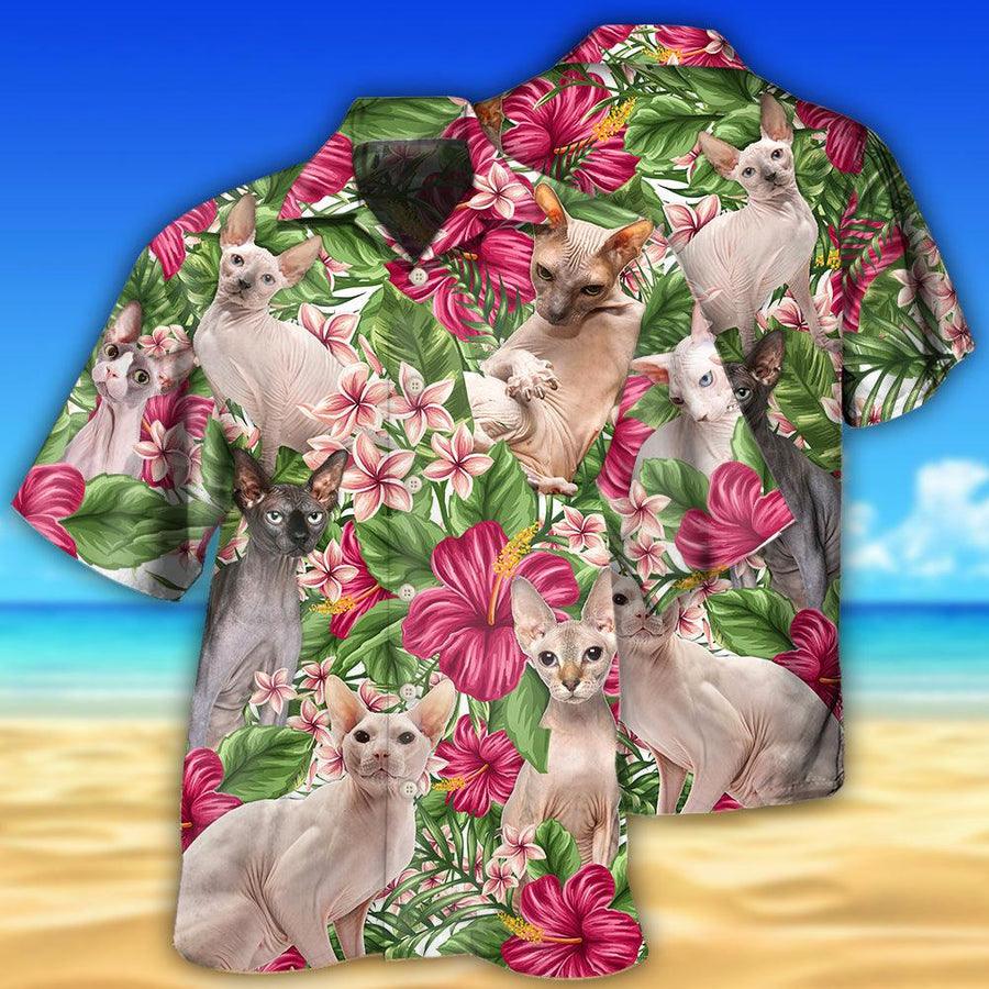 Sphynx Cat Hawaiian Shirt For Summer, Cat Tropical Floral, Best Colorful Cool Cat Hawaiian Shirts Outfit For Men Women, Friend, Cat Lover - Amzanimalsgift