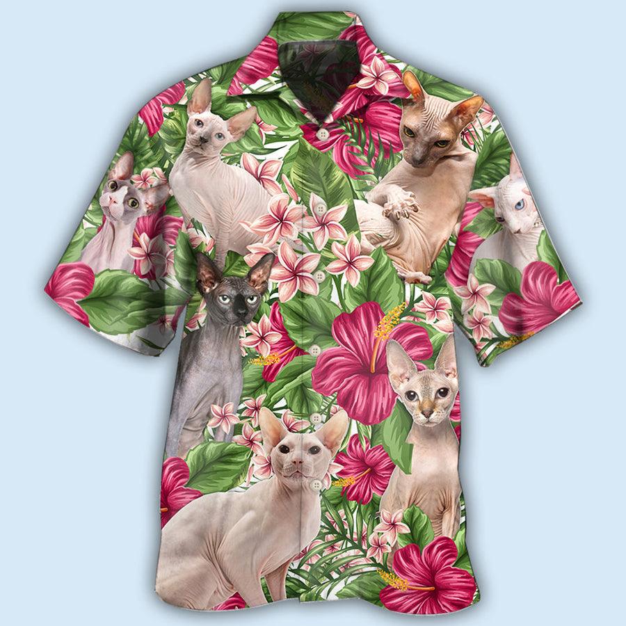 Sphynx Cat Hawaiian Shirt For Summer, Cat Tropical Floral, Best Colorful Cool Cat Hawaiian Shirts Outfit For Men Women, Friend, Cat Lover - Amzanimalsgift