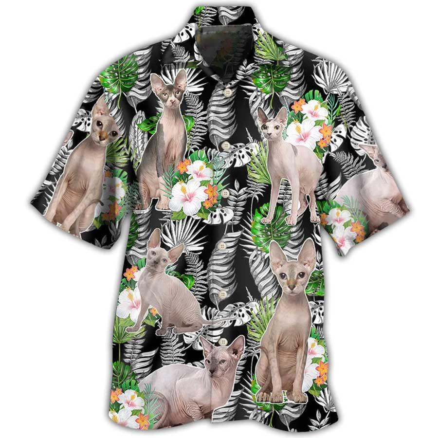 Sphynx Cat Hawaiian Shirt For Summer, Cat Tropical Hibiscus, Best Colorful Cool Cat Hawaiian Shirts Outfit For Men Women, Friend, Team, Cat Lovers - Amzanimalsgift