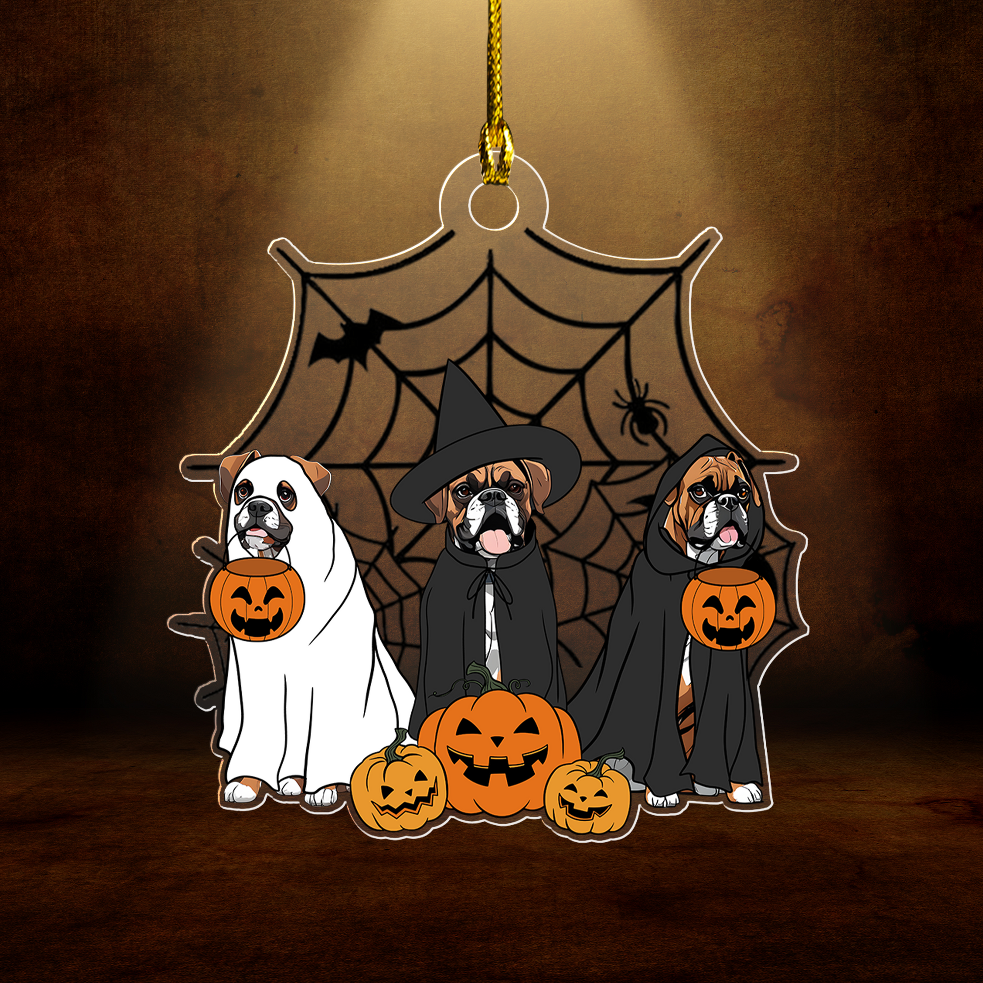 Spooky Ghost And Witch Boxer Dog Acrylic Halloween Ornament, Spooky Decoration For Boxer Mom, Dog Dad