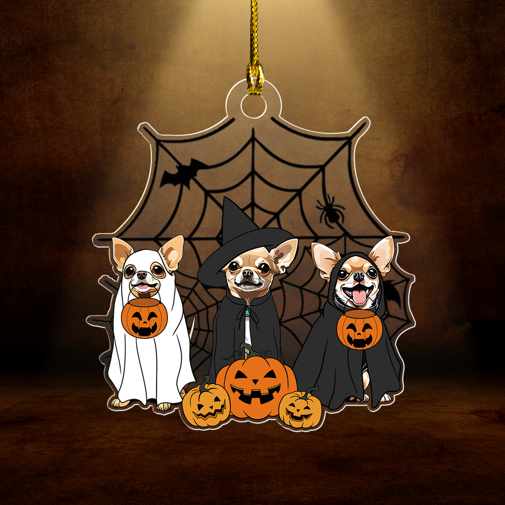 Spooky Ghost And Witch Chihuahua Dog Acrylic Halloween Ornament, Spooky Decoration For Boxer Mom, Dog Dad