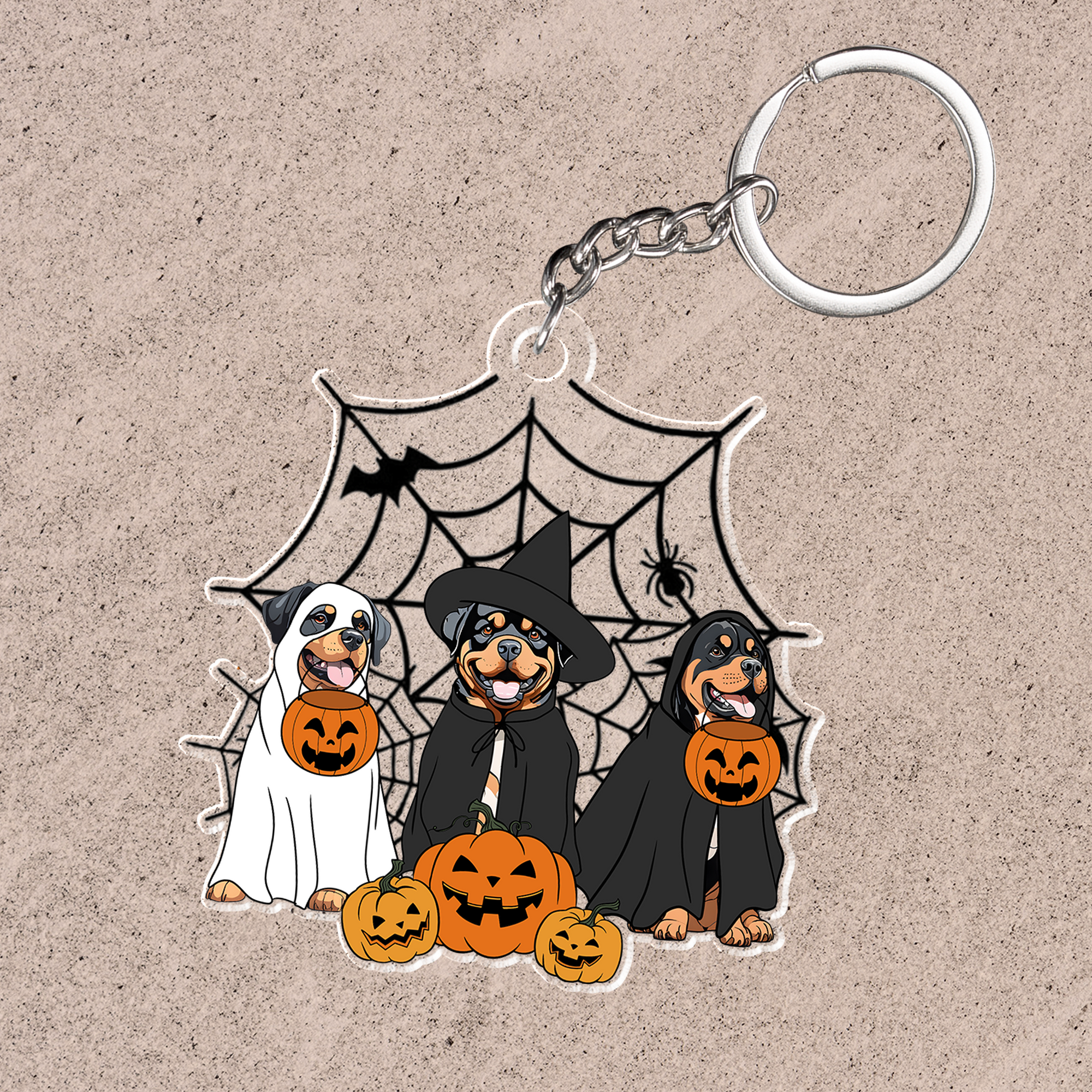 Spooky Ghost And Witch Rottweiler Dog Acrylic Halloween Keychain, Spooky Decoration For Dog Mom, Dog Dad