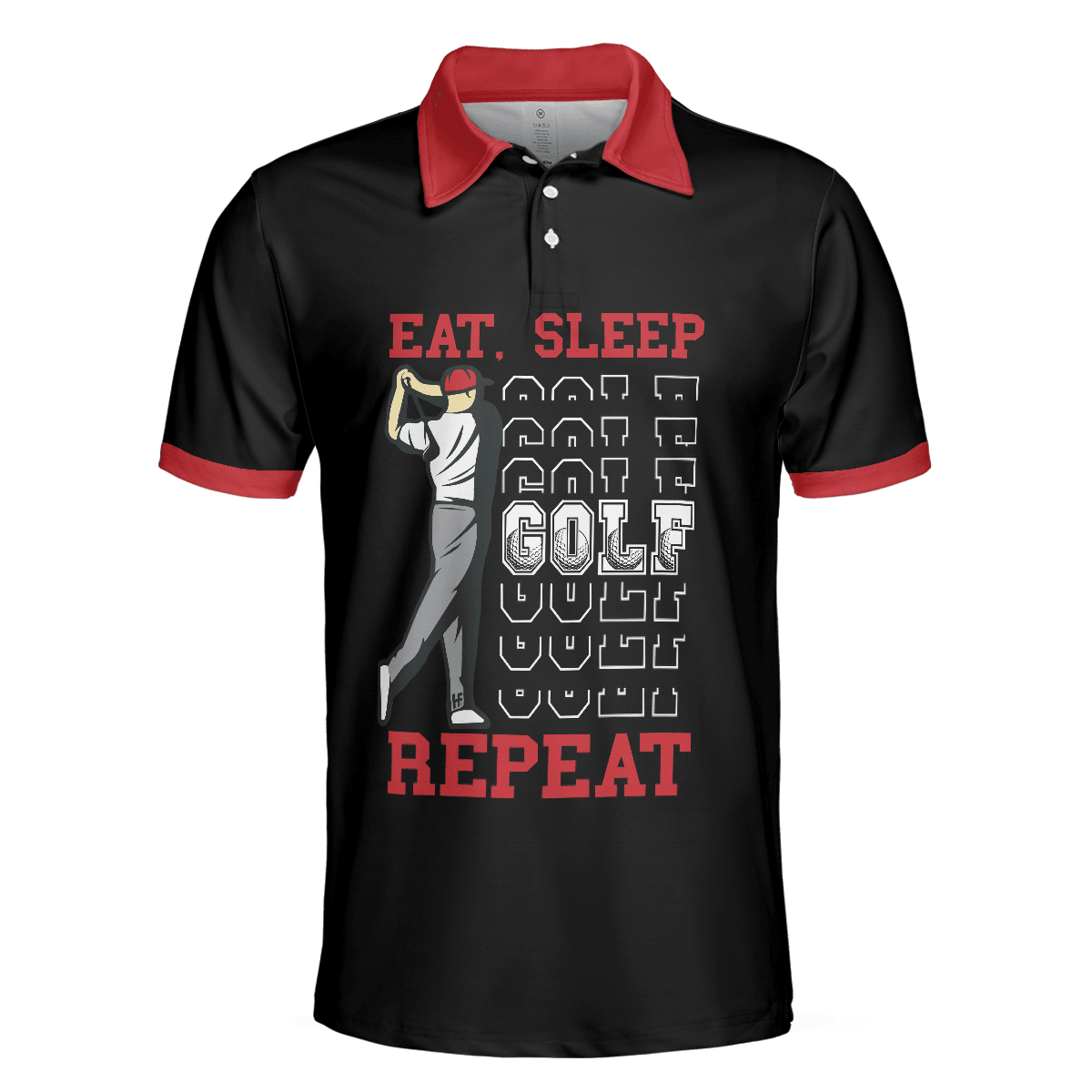 Sporty Golfing Men Polo Shirt, Eat Sleep Golf Repeat Short Sleeve Polo Shirt, Best Golf Shirt For Men, Gift For Golfers - Amzanimalsgift