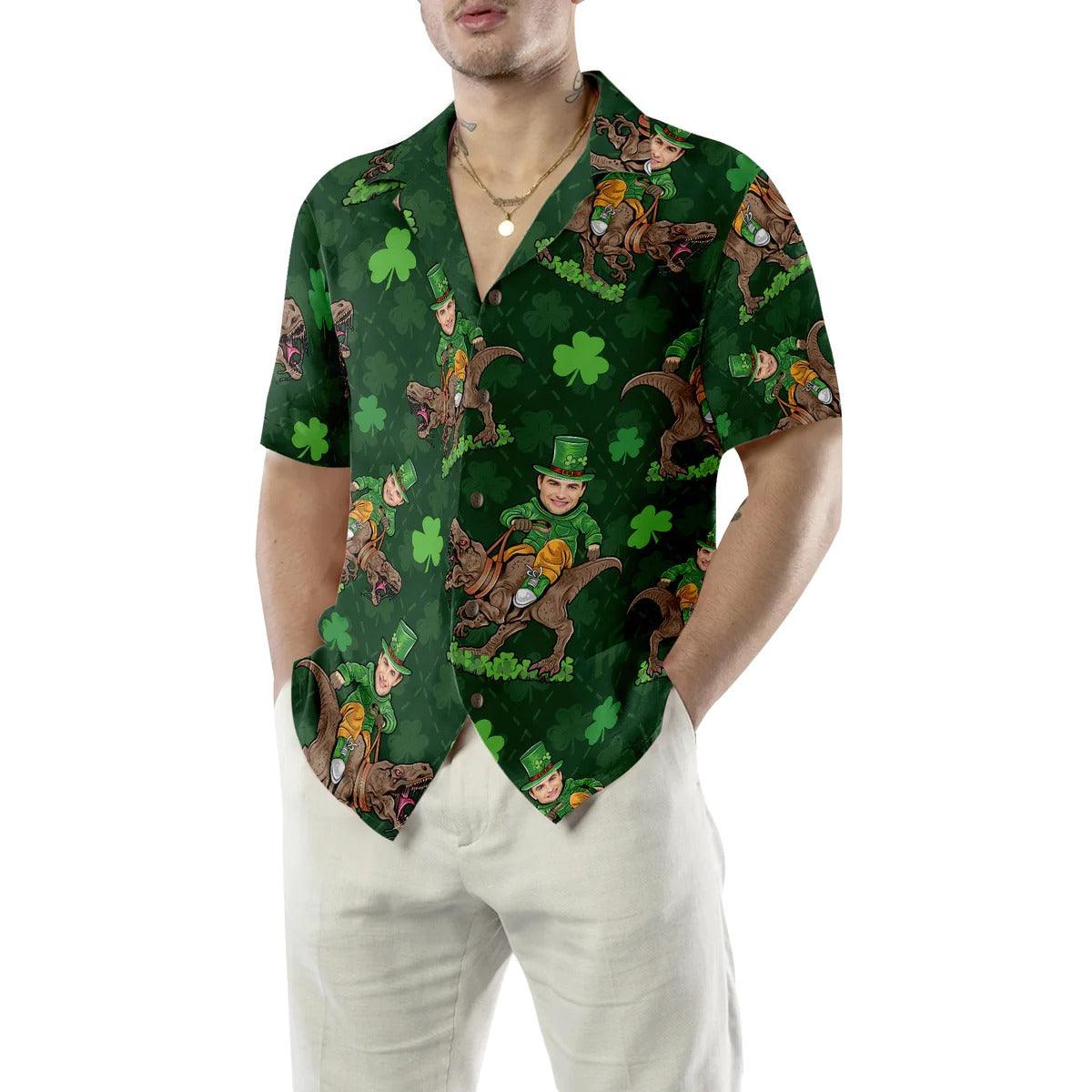 St Patrick's Day Dinosaur Hawaiian Shirt Custom Face - Perfect Gift For Lover, Friend, Family - Amzanimalsgift