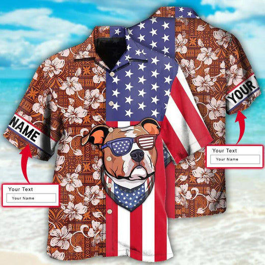 Staffordshire Bull Terrier Custom Aloha Hawaii Shirt - Custom Name Dog America Tropical Floral Personalized Hawaiian Shirt For Summer - Perfect Gift For Dog Lovers, Friend, Family - Amzanimalsgift