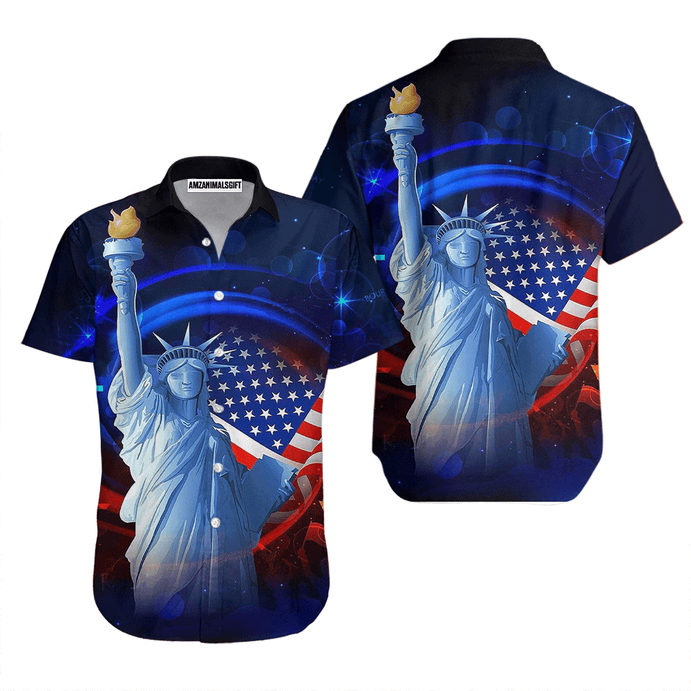 Statue Of Liberty 4th July Independence Day Blue And Red Aloha Hawaiian Shirts For Men Women, American Flag Hawaiian Shirt, Gift For Summer, Patriot - Amzanimalsgift