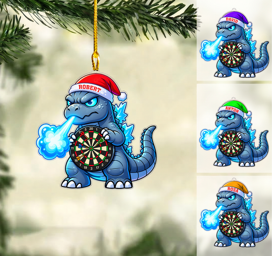 Personalized Darts Christmas Ornament, Blue Kaiju Breathing Fire Dartboard, Custom Ornament Christmas Gift, Keychain Darts, Car Ornament Darts