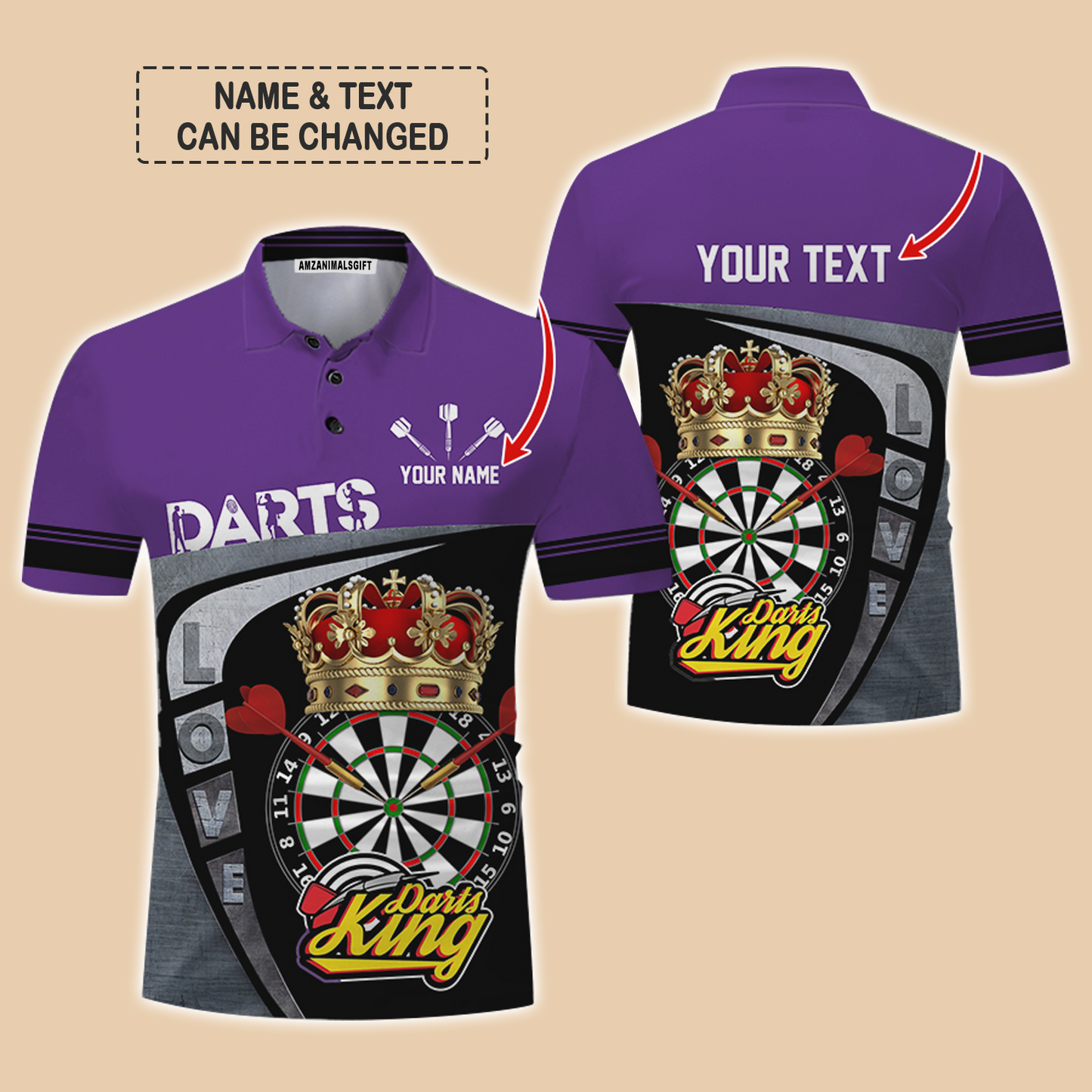 Customized Name & Text Darts Polo Shirt, Darts King Personalized Name Darts Uniforms Polo Shirt For Men - Perfect Gift For Darts Lovers, Darts Players