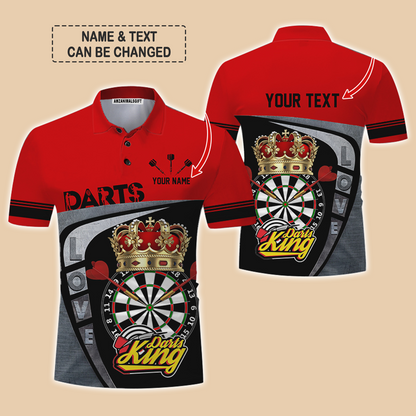 Customized Name & Text Darts Polo Shirt, Darts King Personalized Name Darts Uniforms Polo Shirt For Men - Perfect Gift For Darts Lovers, Darts Players