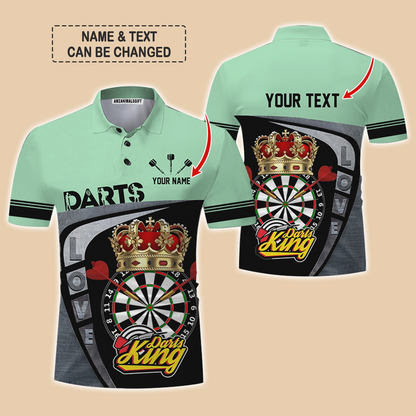 Customized Name & Text Darts Polo Shirt, Darts King Personalized Name Darts Uniforms Polo Shirt For Men - Perfect Gift For Darts Lovers, Darts Players