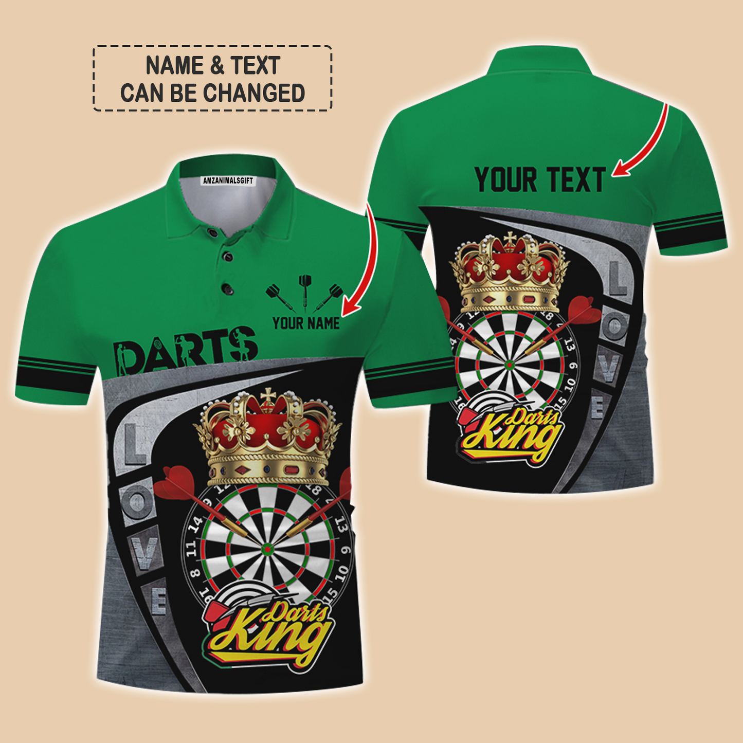Customized Name & Text Darts Polo Shirt, Darts King Personalized Name Darts Uniforms Polo Shirt For Men - Perfect Gift For Darts Lovers, Darts Players