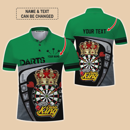 Customized Name & Text Darts Polo Shirt, Darts King Personalized Name Darts Uniforms Polo Shirt For Men - Perfect Gift For Darts Lovers, Darts Players