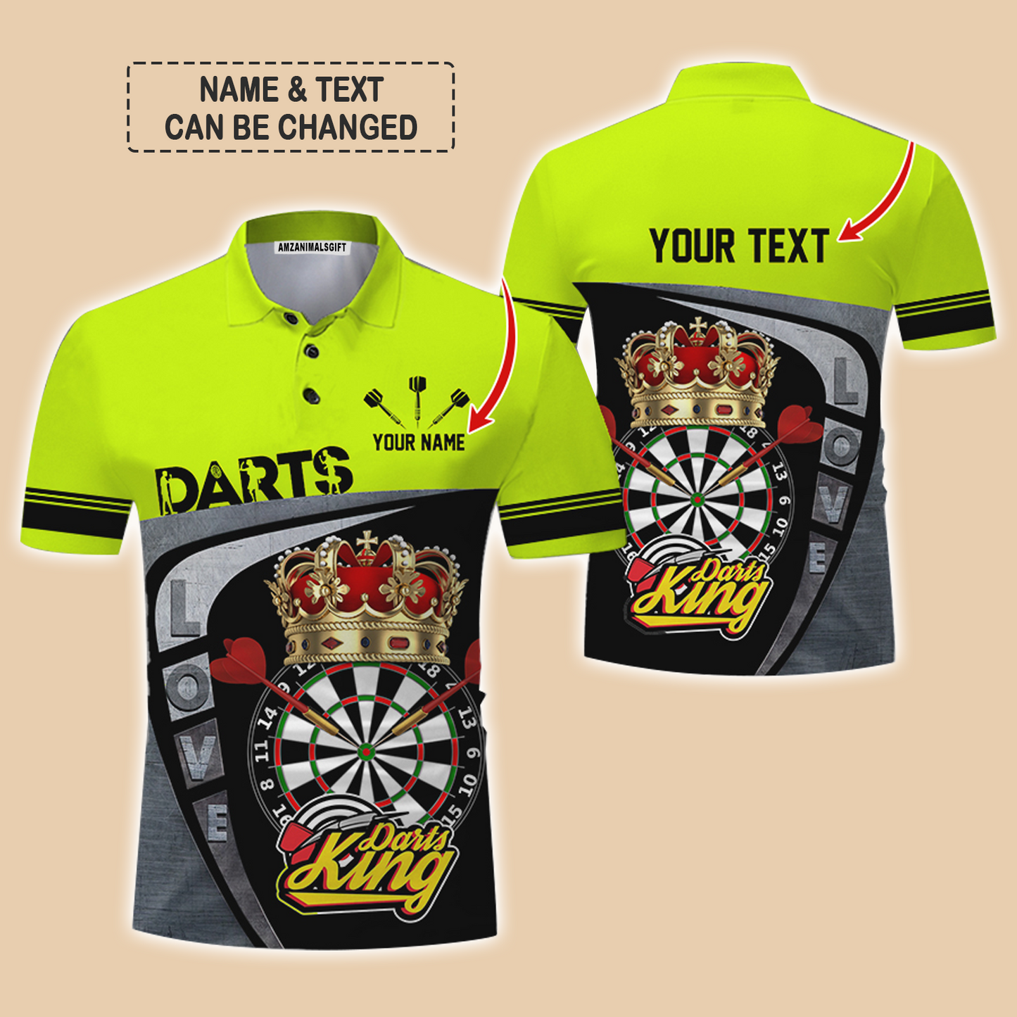 Customized Name & Text Darts Polo Shirt, Darts King Personalized Name Darts Uniforms Polo Shirt For Men - Perfect Gift For Darts Lovers, Darts Players