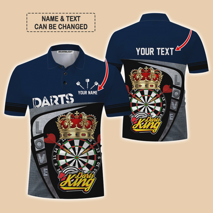 Customized Name & Text Darts Polo Shirt, Darts King Personalized Name Darts Uniforms Polo Shirt For Men - Perfect Gift For Darts Lovers, Darts Players