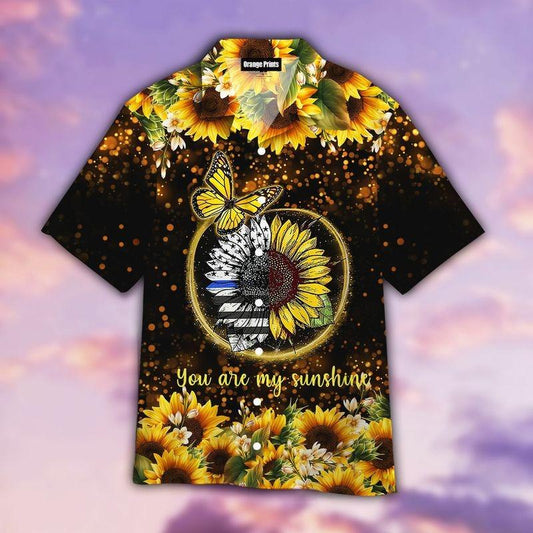 Sunflower Aloha Hawaiian Shirt - You Are My Sunshine Hawaiian Shirt, Sunflower Police Thin Blue Line Hawaiian Shirt For Men & Women, Sunflower Lover - Amzanimalsgift