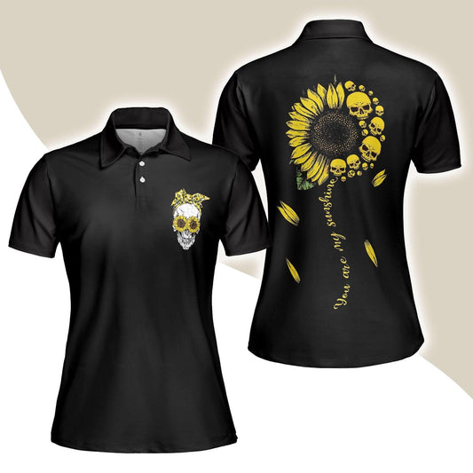 Sunflower Women Polo Shirt - You Are My Sunshine Skull Sunflower Women Polo Shirt, Black Skull Polo Shirt For Ladies - Perfect Gift For Women - Amzanimalsgift