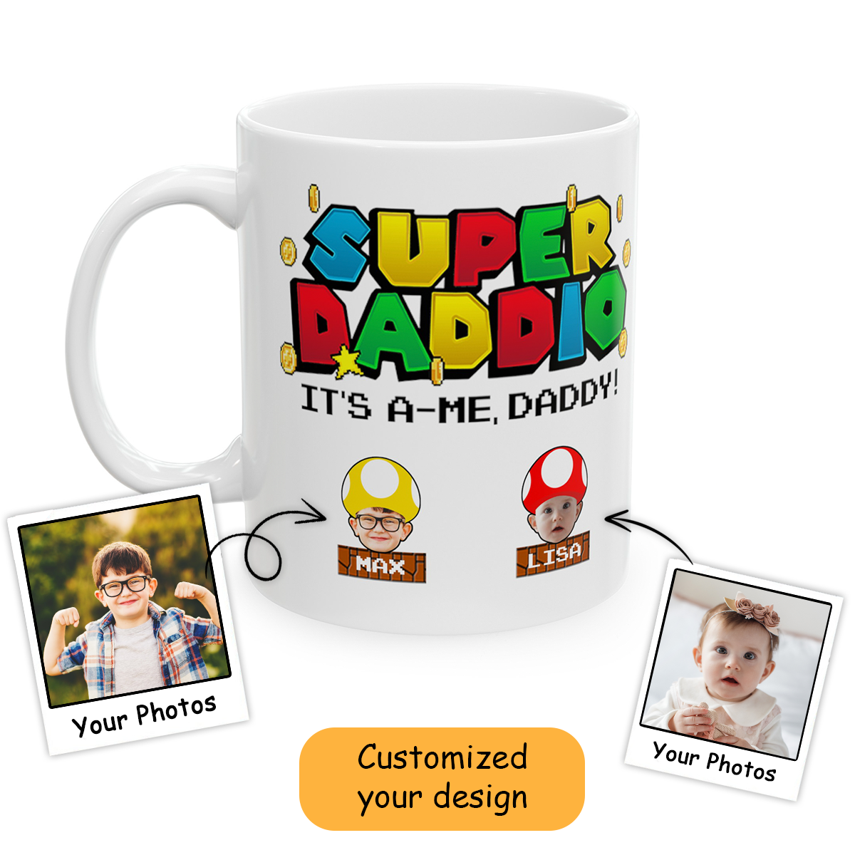 Personalized Mug Super Daddio It's A Me Daddy For Dad, For Husband, For Father, Grandpa, Customized Father's Day Gift