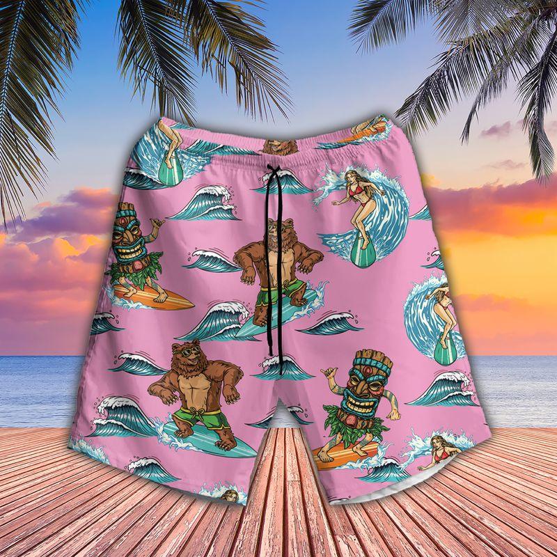 Surfing Bear Aloha Hawaiian Shirts For Summer - Pink Tiki Party Hawaiian Set Outfits For Men Women - Gift For Surfing Bear Lovers, Friend, Family - Amzanimalsgift