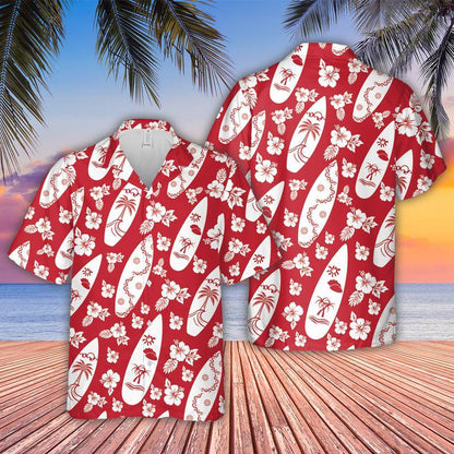 Surfing Hibiscus Flowers Aloha Hawaiian Shirts For Summer, Red Tropical Hawaiian Set Vacation Outfit For Men Women, Gift For Friend, Family - Amzanimalsgift