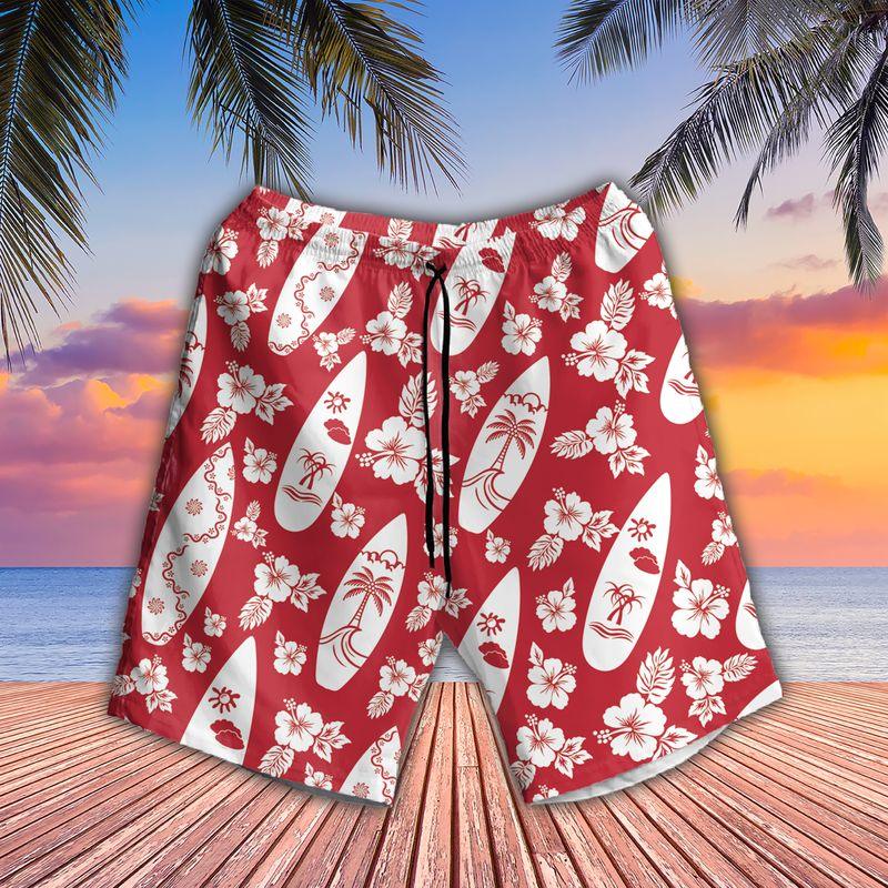 Surfing Hibiscus Flowers Aloha Hawaiian Shirts For Summer, Red Tropical Hawaiian Set Vacation Outfit For Men Women, Gift For Friend, Family - Amzanimalsgift