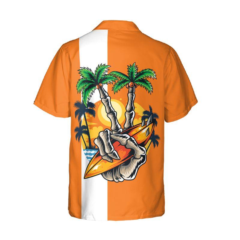 Surfing Skull Finger Aloha Hawaiian Shirts For Summer, Retro Orange Tropical Hawaiian Set Holiday Outfit For Men Women, Gift For Friend, Family, Team - Amzanimalsgift