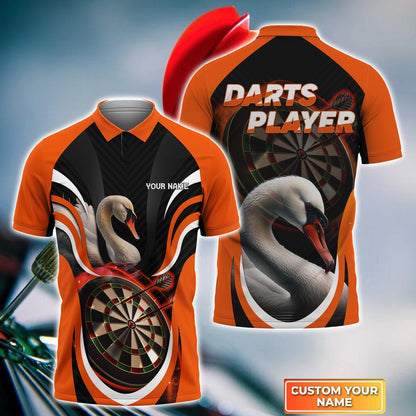 Swan And Darts Custom Name Men Polo Shirt, Orange Bullseye Dartboard Personalized Men Polo Shirt Gift For Darts Lovers, Friends, Team Player - Amzanimalsgift