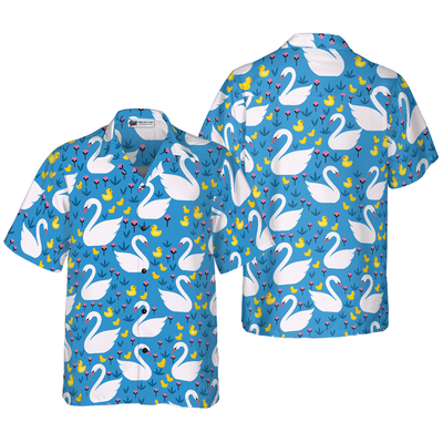 Swans And Ducks Swimming Hawaiian Shirt, White Swans Aloha Shirt For Men - Perfect Gift For Husband, Boyfriend, Friend, Family - Amzanimalsgift