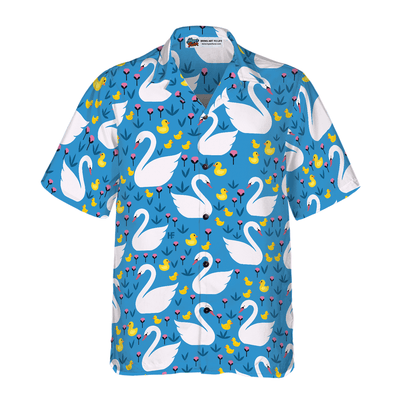 Swans And Ducks Swimming Hawaiian Shirt, White Swans Aloha Shirt For Men - Perfect Gift For Husband, Boyfriend, Friend, Family - Amzanimalsgift