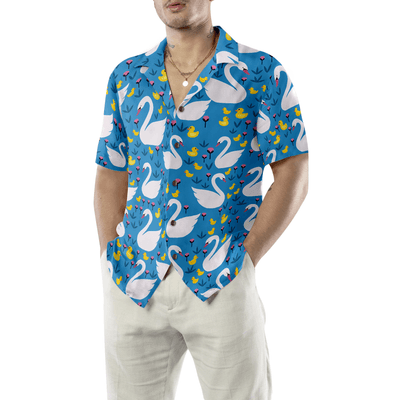 Swans And Ducks Swimming Hawaiian Shirt, White Swans Aloha Shirt For Men - Perfect Gift For Husband, Boyfriend, Friend, Family - Amzanimalsgift