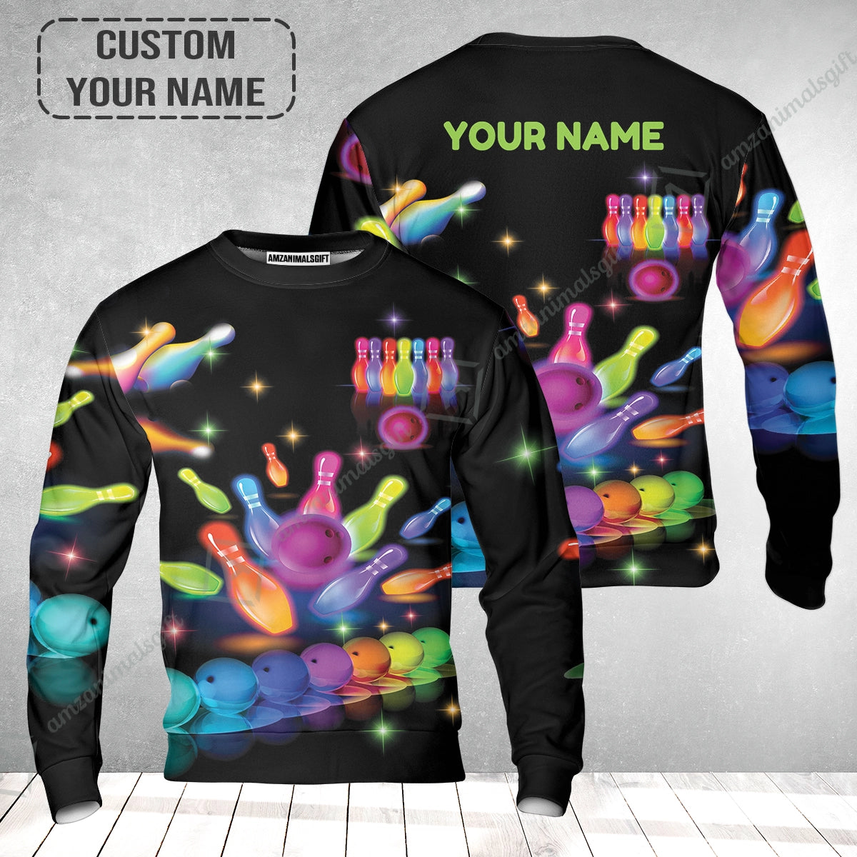 Bowling Sweatshirt With Custom Name, Colorful Bowling Pattern Sweatshirt For Men And Women, Perfect Outfits For Bowling Lovers, Bowlers