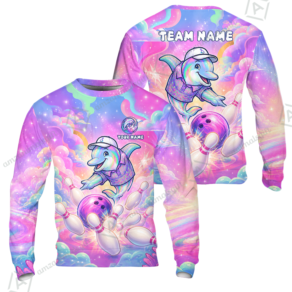 Custom Bowling Jersey Polo Shirt, Dolphin In Galaxy, Custom Bowling Jersey Team Shirt For Players With Name and Team Name