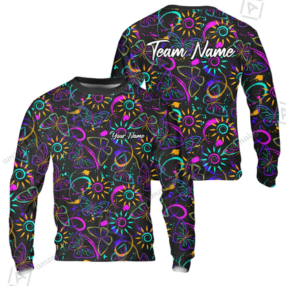 Custom Bowling Jersey Polo Shirt, Colorful Butterfly Bowling, Custom Bowling Jersey Team Shirt For Players With Name & Team Name