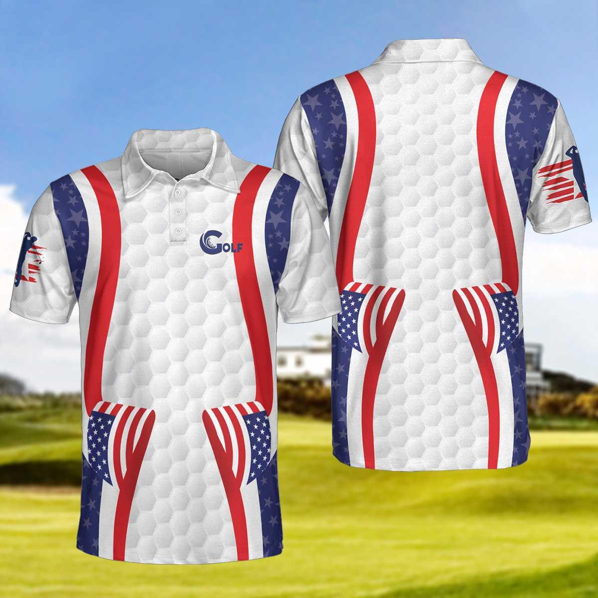 Symmetric Curve American Flag Golf Pattern Polo Shirt, USA Golf Polo Shirt, Patriotic Golf Shirt For Men - Best Gift For Golf Lovers - Amzanimalsgift