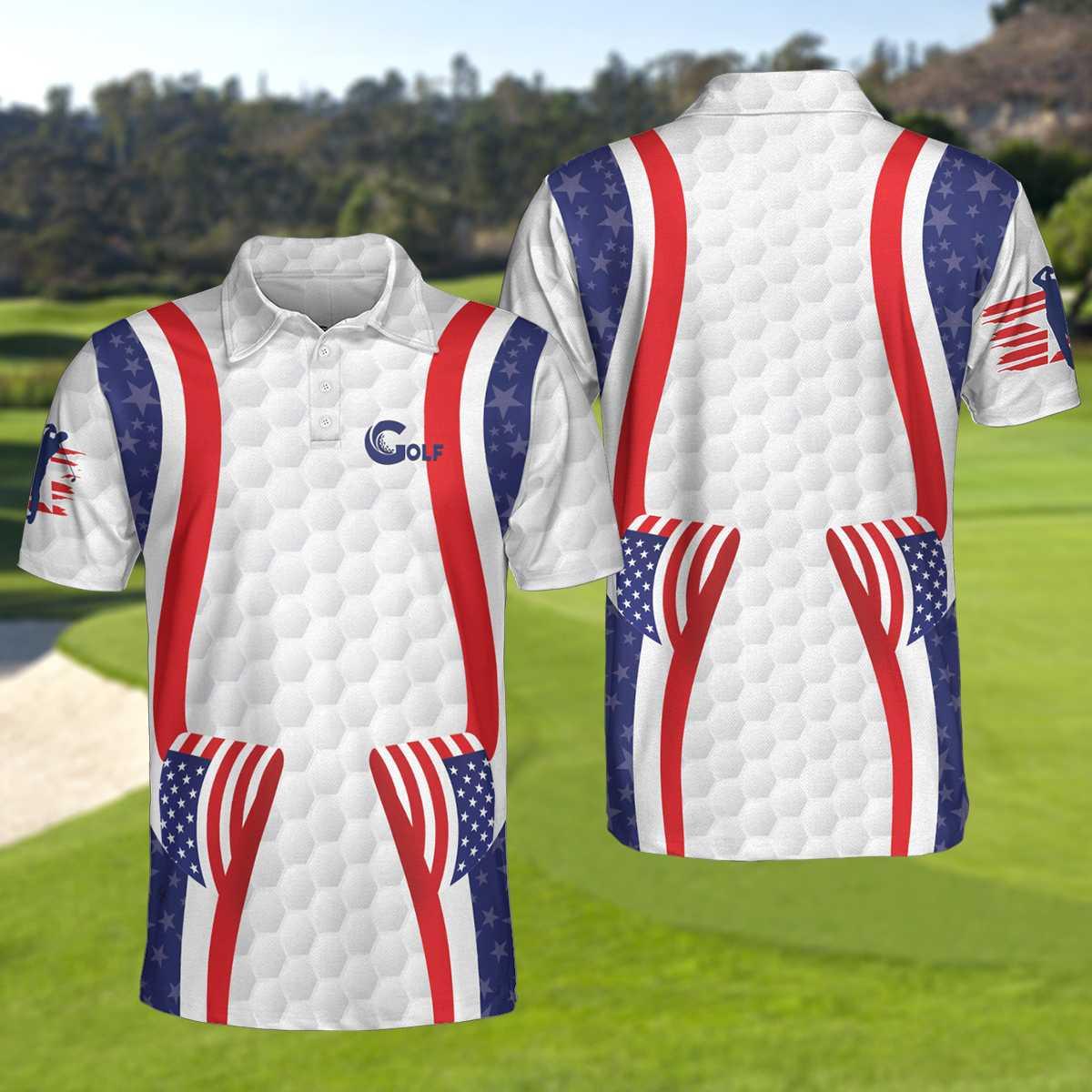 Symmetric Curve American Flag Golf Pattern Polo Shirt, USA Golf Polo Shirt, Patriotic Golf Shirt For Men - Best Gift For Golf Lovers - Amzanimalsgift