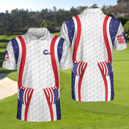 Symmetric Curve American Flag Golf Pattern Polo Shirt, USA Golf Polo Shirt, Patriotic Golf Shirt For Men - Best Gift For Golf Lovers - Amzanimalsgift